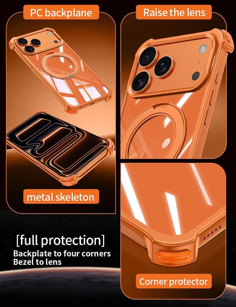 Совместимо с iPhone 18 Pro: Металлический чехол-рамка с защитой объектива и четырехсторонними подушками безопасности от столкновений для iPhone 17.