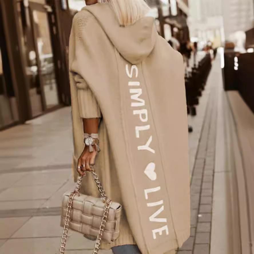 Доступный кардиган средней длины свободного кроя с капюшоном