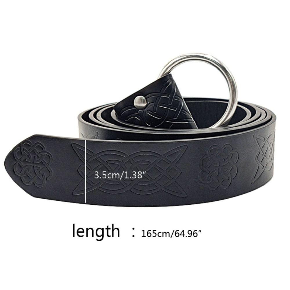 Medieval Embossed Leather Belt O Ring Buckle Waistband Knight Belts Viking Vegvisir Pants Bands