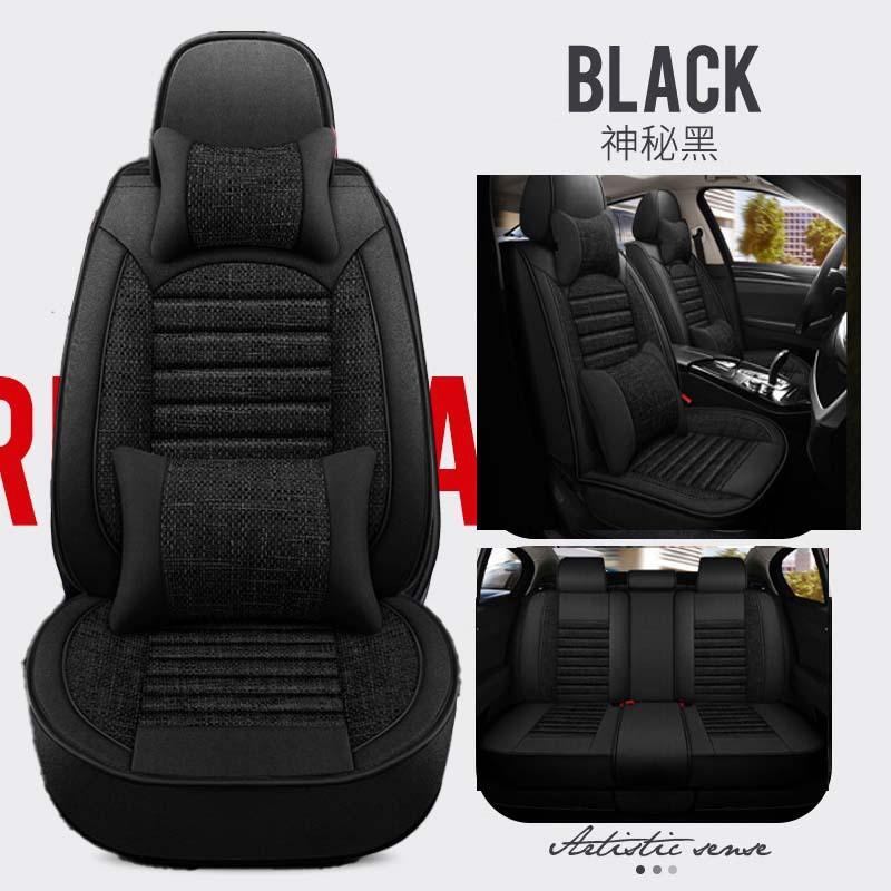 Universal 5-Piece Cotton Linen Car Seat Cover Set Full Surround Fit All Comfortable Breathable Auto Interior Accessory
