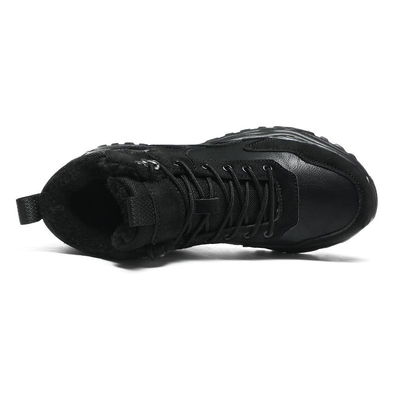New Men Large Sneakers Winter Snow Boots Warm Fur Waterproof Leather Outdoor Mountain Shoes Tactical Footwear Black Combat Boots