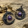 Серьги-подвески в виде богини Солнца и Луны, женские, готические, фиолетовые, с кристаллами и черной луной, ювелирные изделия