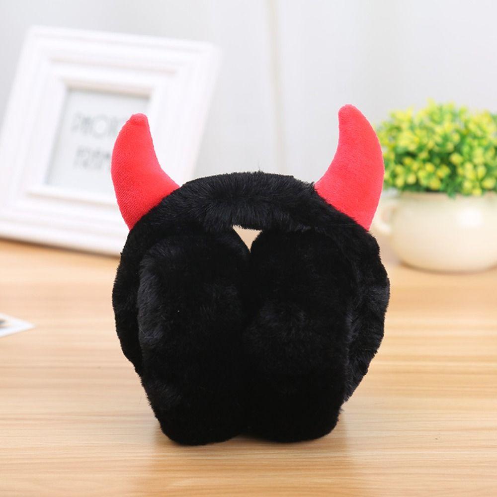 Faux Rabbit Fur Devil Horn Earmuffs Foldable Ear Warmer Soft Unisex Adult Earflap  Unisex