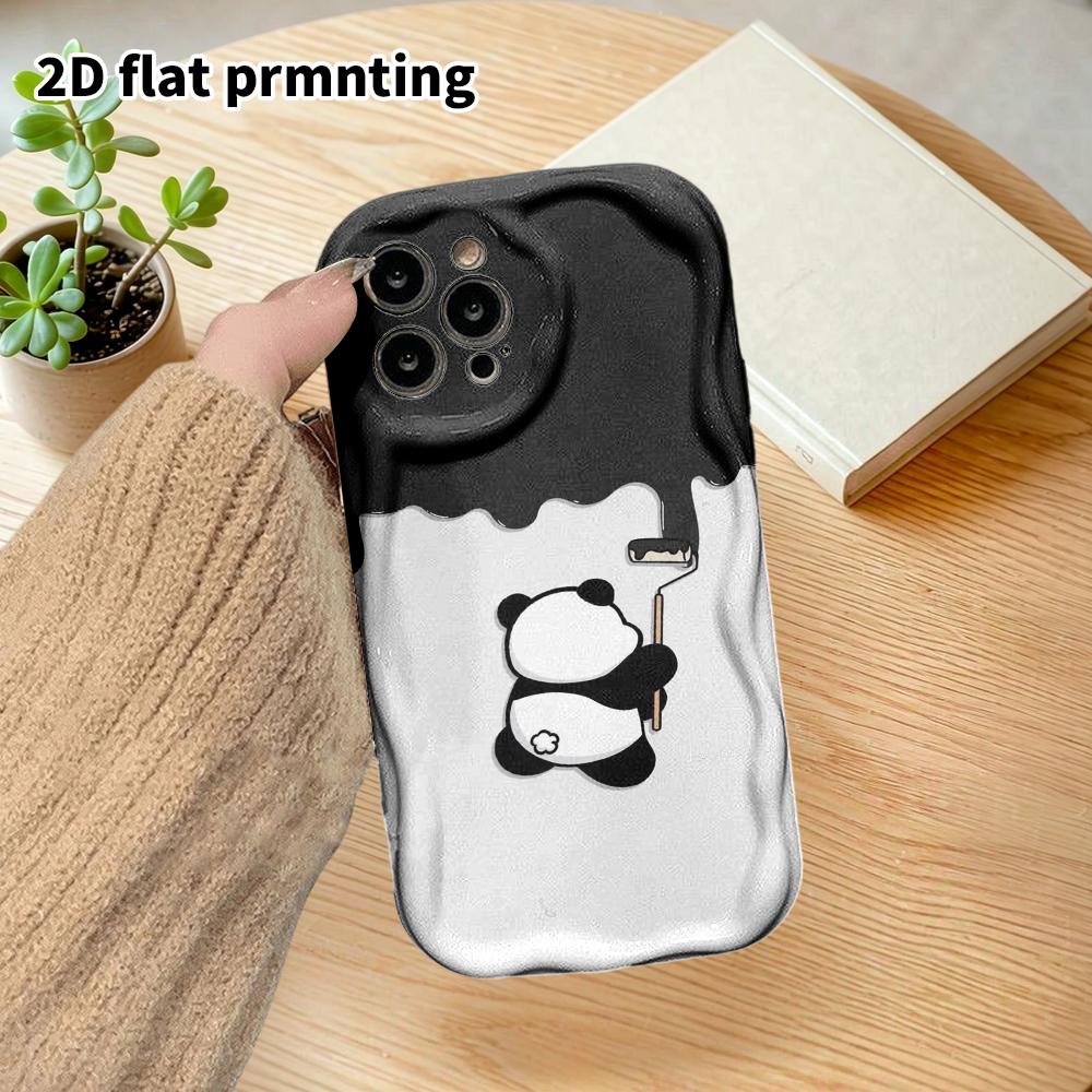 Phone Case: 2D flat design suitable for iPhone 18 17 16 15 14 13 Pro film protective case, couple style, wall-brushing little panda, Christmas and Hal