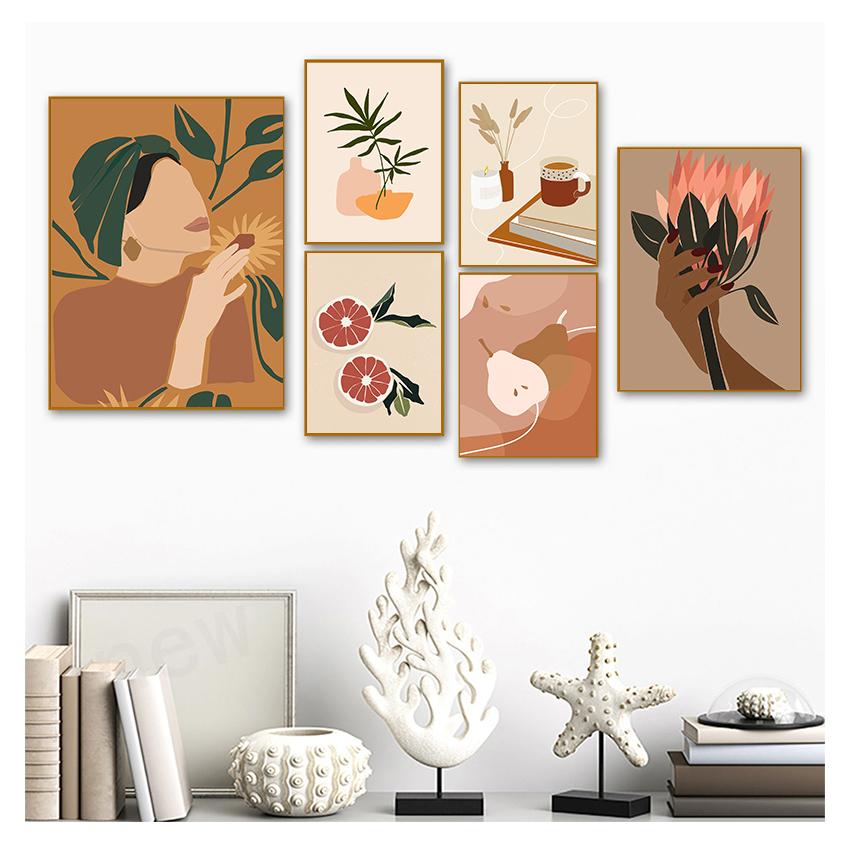 Peach Wall Art Canvas Painting Nordic Posters And Prints Wall Pictures For Living Room Decor Abstract Minimalism Girl Pineapple No Frame