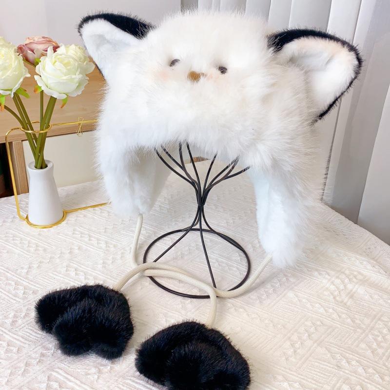 Women's Winter Fleece-Lined Cat Plush Hat for Outdoor & Cycling