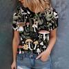 Женская черная футболка с принтом грибов, вдохновленным природой, повседневный летний стиль, круглый вырез, короткий рукав, топ для повседневной носки