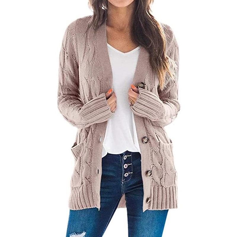 Autumn/Winter V-Neck Cardigan Sweater for Women - Single-Breasted Long Sleeve Knitwear Coat