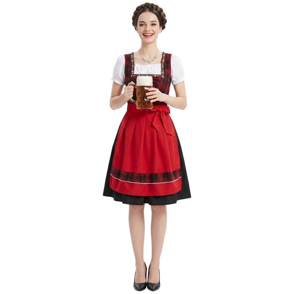 Traditional Oktoberfest Dress Womens Dirndl Costume Lace Up Bodice Apron Skirt Festival Outfit