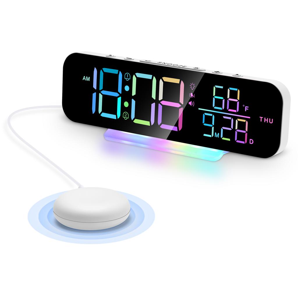 GS-G9 Dynamic RGB Large Display LED Digital Alarm Clock Calendar Desk Clock with Vibration Pad