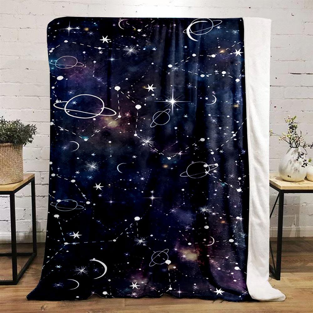 "Starry Night Galaxy with Planets Design" Patterned flannel blanket perfect for the bedroom living room, sofa, or a little nap