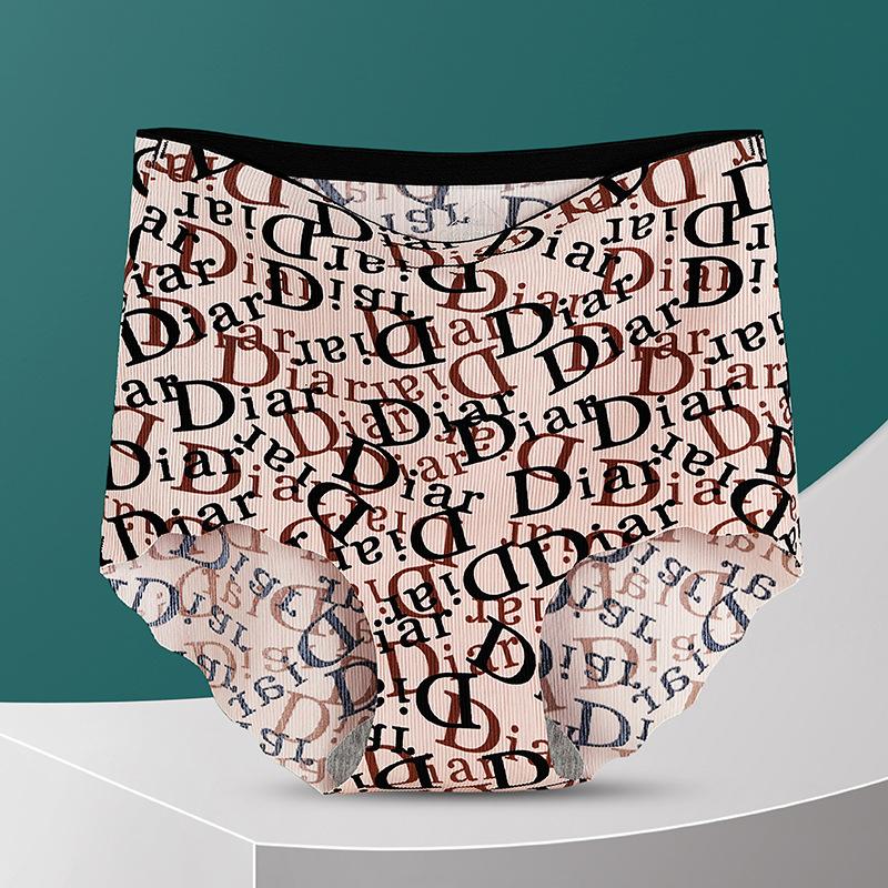 Printed Seamless High Waisted Underwear for Women Made Silk Waist Cinching Hip Lifting Design Large Size Summer Thin Cotton Crotch Triangle Panties