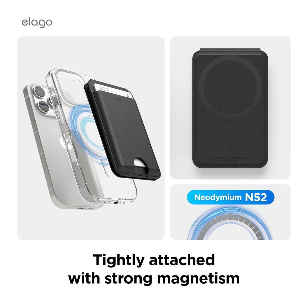Elago Магнитный кошелек Кошелек из синтетической кожи с держателем для карт MagSafe и карманом для хранения карт с iPhone и подставкой, Черный, Тонкий, Антимагнитный,
