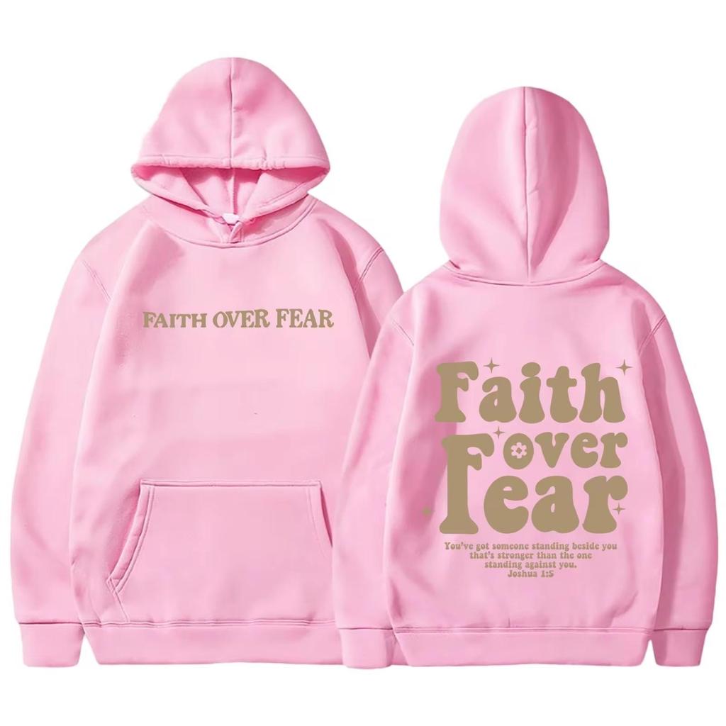 FAITH OVER FEAR Fashionable and Casual Back-collar Plus Velvet Hooded Loose Sweatshirt for Female Students European Goods