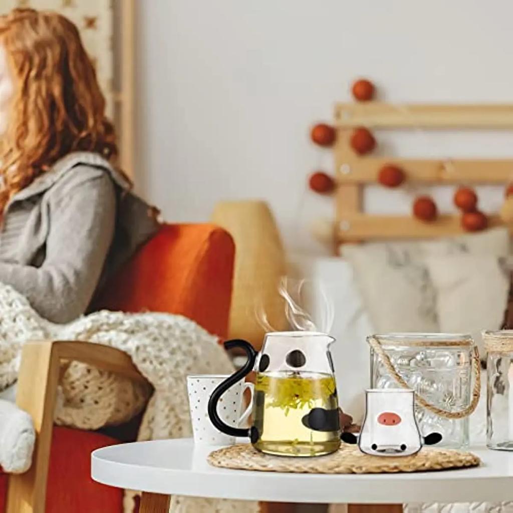 1/2PC 550ml Borosilicate Glass Cow Cold Kettle Set Transparent Water Carafe With Cup Cartoon Coffee Teapot Milk Juice Pitcher