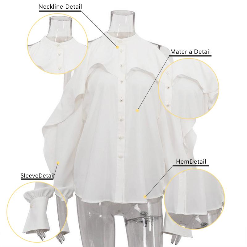 Сексуальная свободная белая женская рубашка Модная с круглым вырезом, с открытыми плечами, с длинным рукавом Элегантный классический топ с оборками Женская одежда