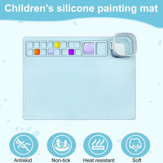Силиконовый коврик для рисования с чашкой для чистки, эффективная палитра для смешивания, коврик для рисования, коврик для граффити для детей, художников