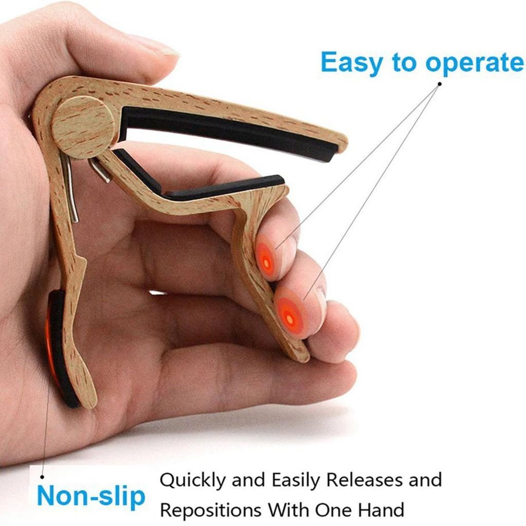 WINGO One Touch Guitar Capo Tast Electric Capo для акустической гитары Wood 5 Picks Guitar, (Светлый цвет) -