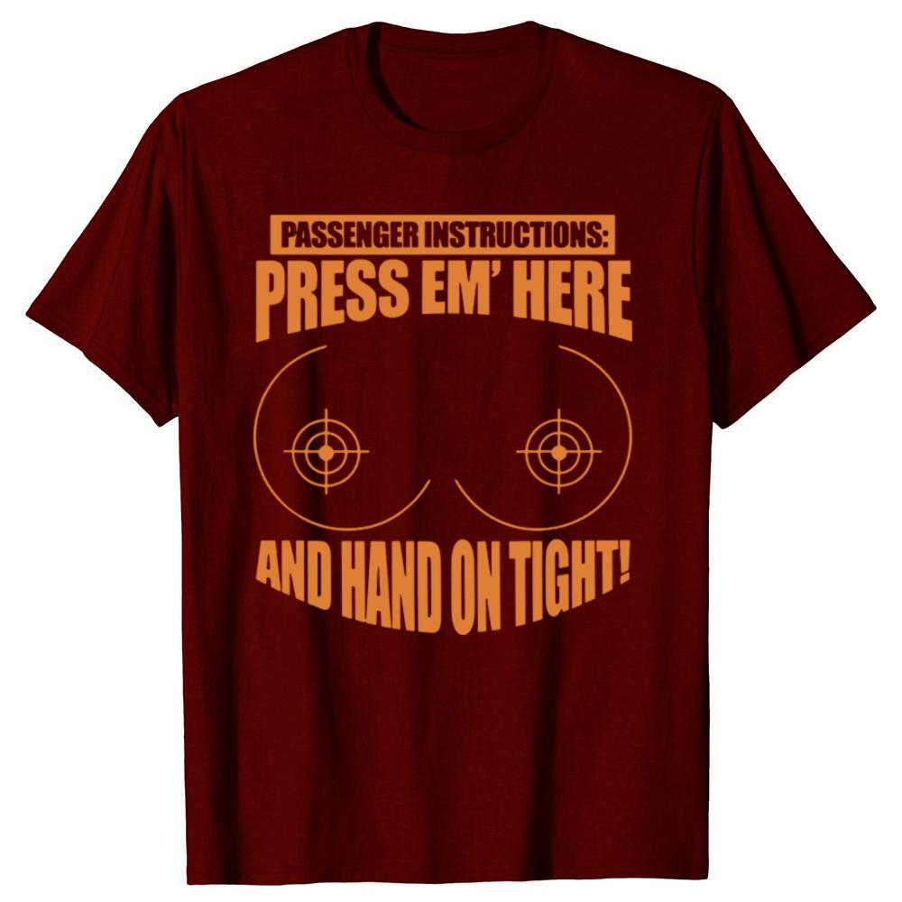 Passenger Instruction Press Em Here Funny Motorcycle Graphic T Shirts Humor Streetwear Tee Short Sleeve Unisex Loose Clothing