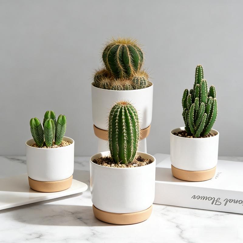 Automatic Water-Absorbing Lazy Ceramic-Like Plastic Flower Pot Round Double-Layer Succulent Green Radish Green Plant Special Pot