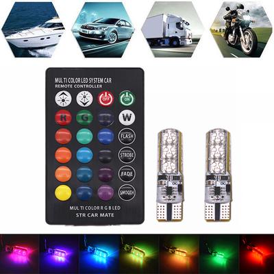 W5W силиконовый RGB 5050 6SMD светодиодный боковой клиновидный световой купол лампа для чтения вспышка декоративные огни дистанционное управление для автомобиля мотоцикла
