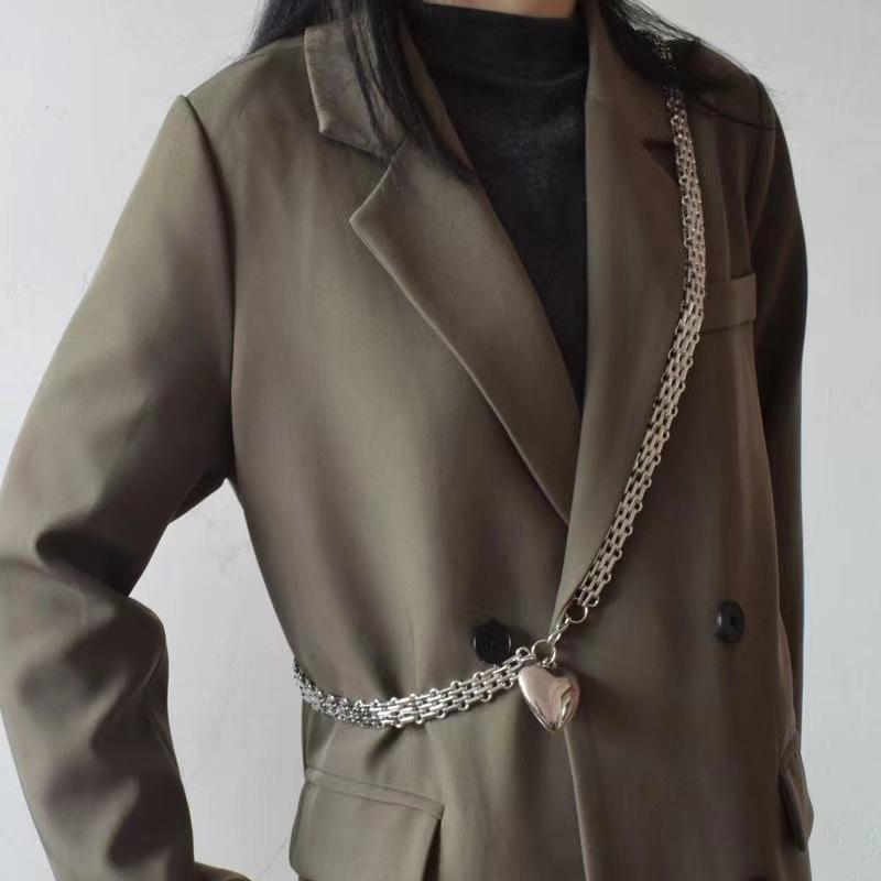 Модная металлическая цепочка, персонализированный кулон в виде сердца, поясная цепочка, преувеличенный составной ремень-аксессуар, женское украшение для талии