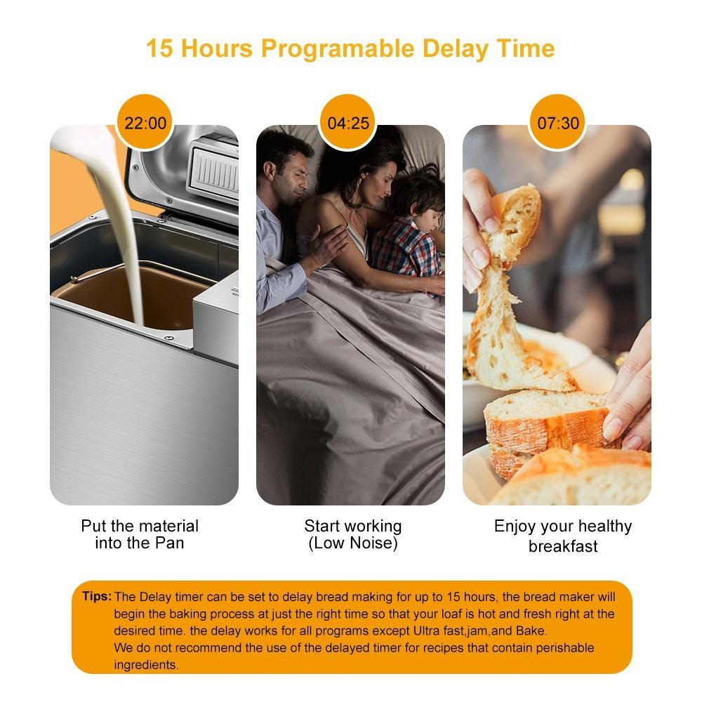 Biolomix BBM013 Stainless Steel 19 In 1 Automatic Bread Maker, 1KG Capacity, 650W Programmable Bread Machine