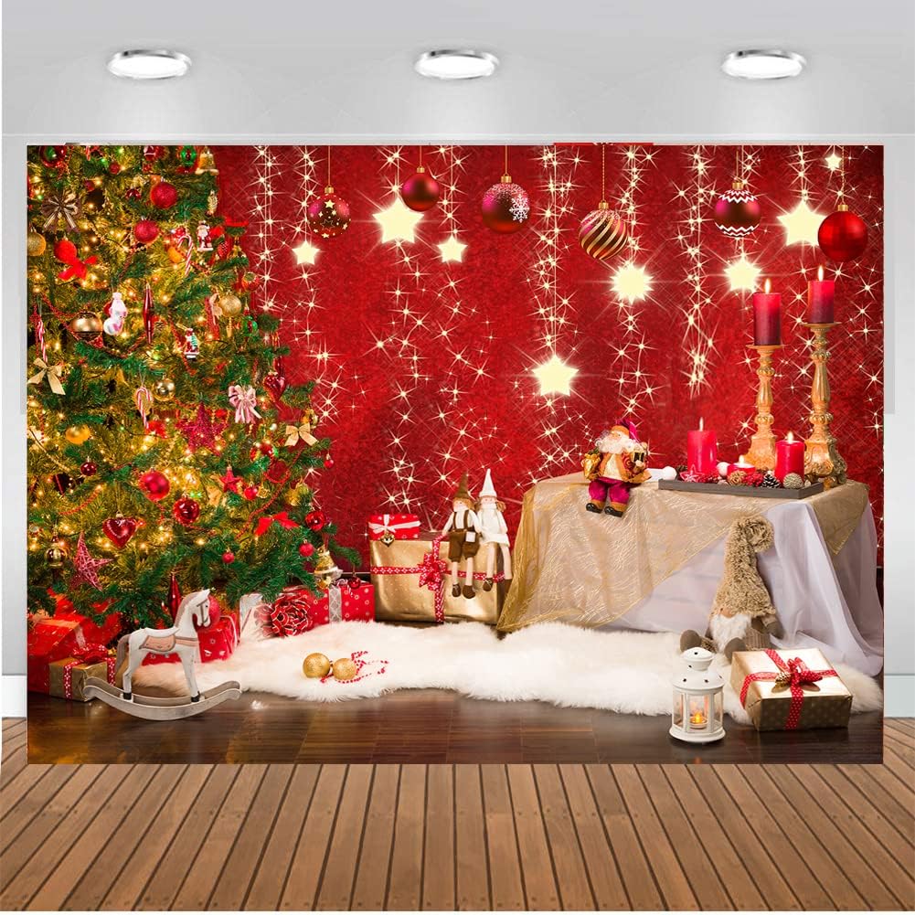 CHAIYA 7x5ft Christmas Backdrops Red Christmas Backdrop Family Kids New Year Backdrop for Party Decorations CY-183