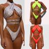 Halter Push Up Bikini Set Solid Swimsuit Women's Swimming Suit High Waist Swimwear Bathing