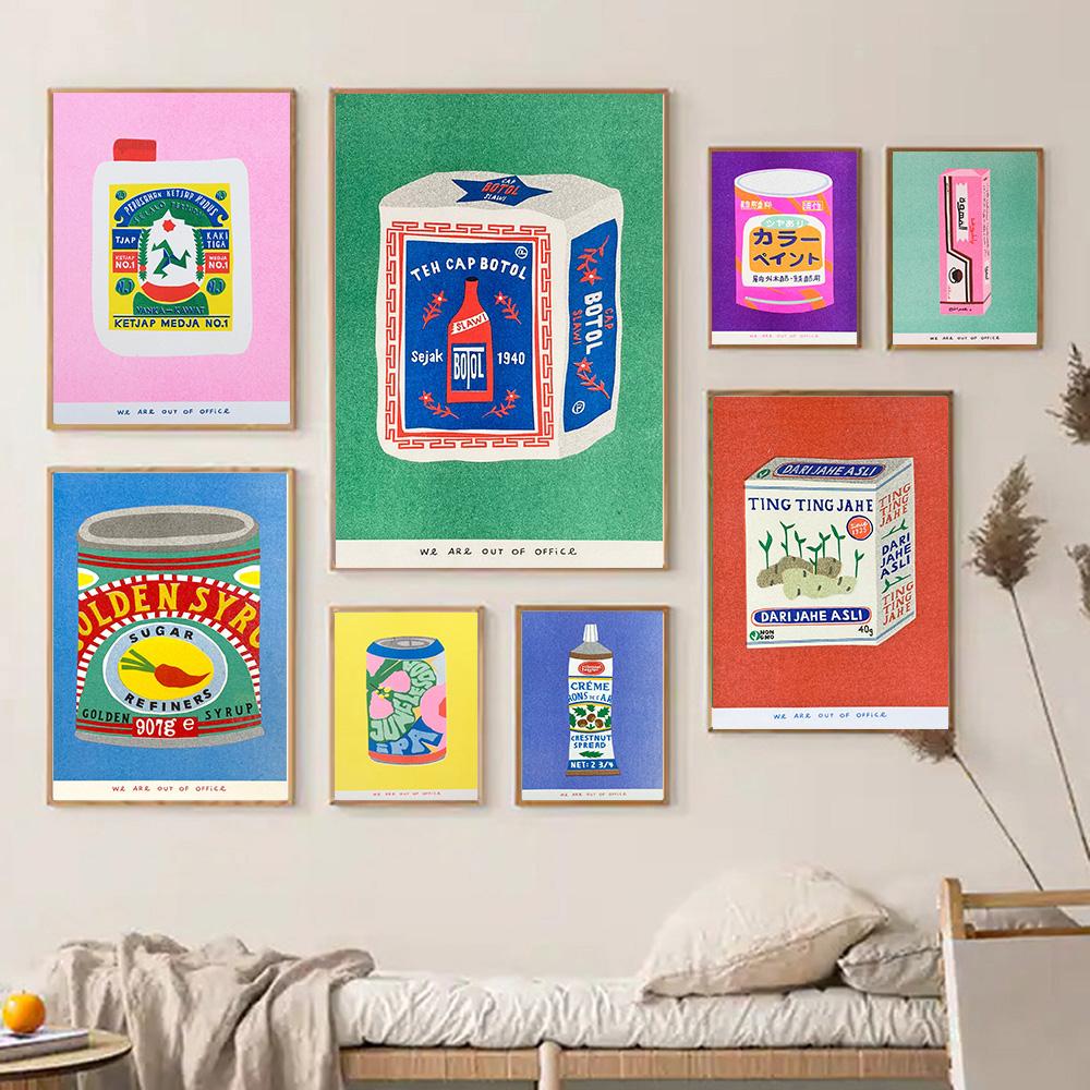 Japanese Sponge Paint Canned Indonesian Jasmine Tea Kitchen Wall Art Painting Nordic Poster and Print Pictures Living Room Decor