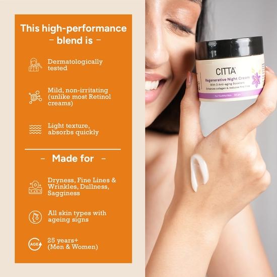 CITTA Регенерирующий ночной крем | Крем против старения с ретинолом, кумкумади и ашвагандой для всех типов кожи | Для мужчин и женщин | 50 г