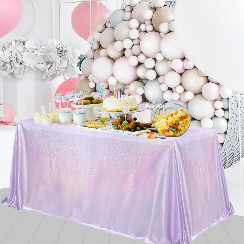 Блестящая лазерная скатерть с пайетками для вечеринки, прямоугольный стол, чехол для свадьбы, детского душа, дня рождения, торта, праздничного банкета