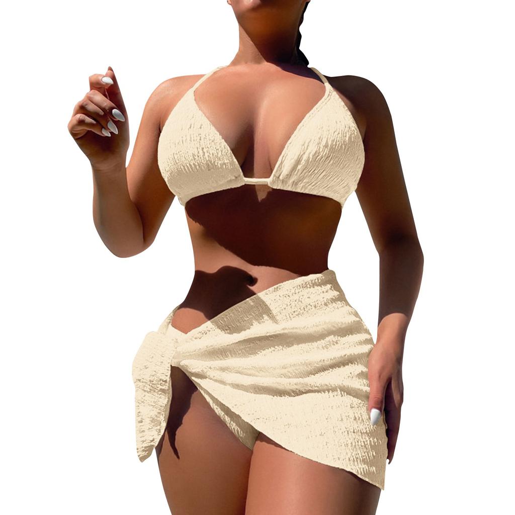Women's Swimsuit Sexy Solid Color Fashion Split System With Bikini Three Piece Set