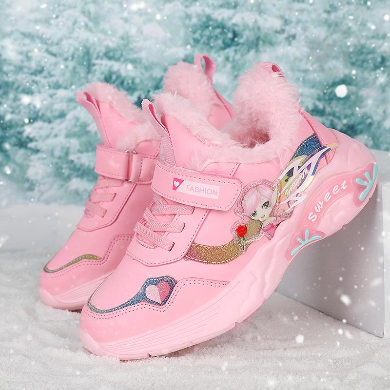 Autumn and Winter New Style Children's Cotton Warm Sports Running Shoes High-top Cotton Shoes Snow Shoes Children's Shoes Basketball Shoes Girl Shoes