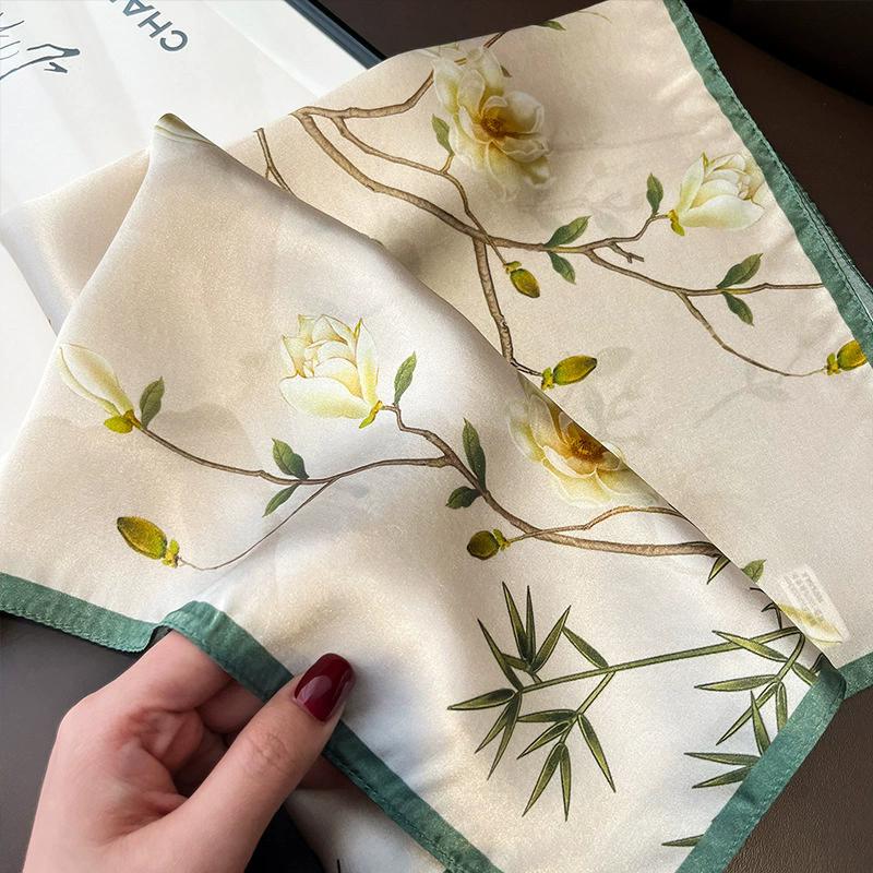 Новый 100% Натуральный Шарф из Натурального Шелка Женский Платок Бандана Квадратные Шарфы Палантин Косынка Тутовый Весенняя Мода Роскошный Высокое Качество Хиджаб