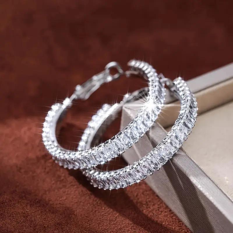 Роскошные серьги-кольца с сияющим цирконом - Посеребренная игла с бриллиантовой инкрустацией для женщин