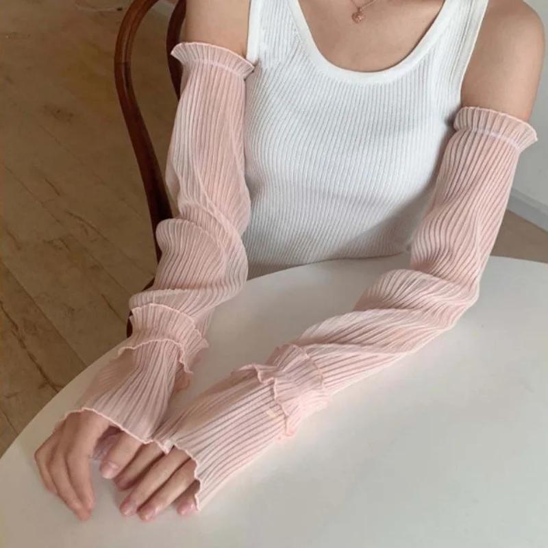 Women Sun Protection Sleeves Gloves Summer Sunscreen UV Breathable Breathable Cuff Long Lace Fingerless Protection Arm Sleeve