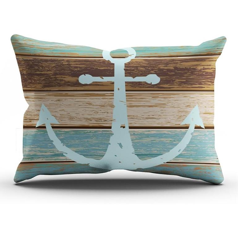 Fanaing Декор для спальни на заказ Морской якорь Потертое дерево Прибрежная тематика Наволочка Мягкая на молнии Коричневая Аква Мятная и Бирюзовая Наволочка Мода
