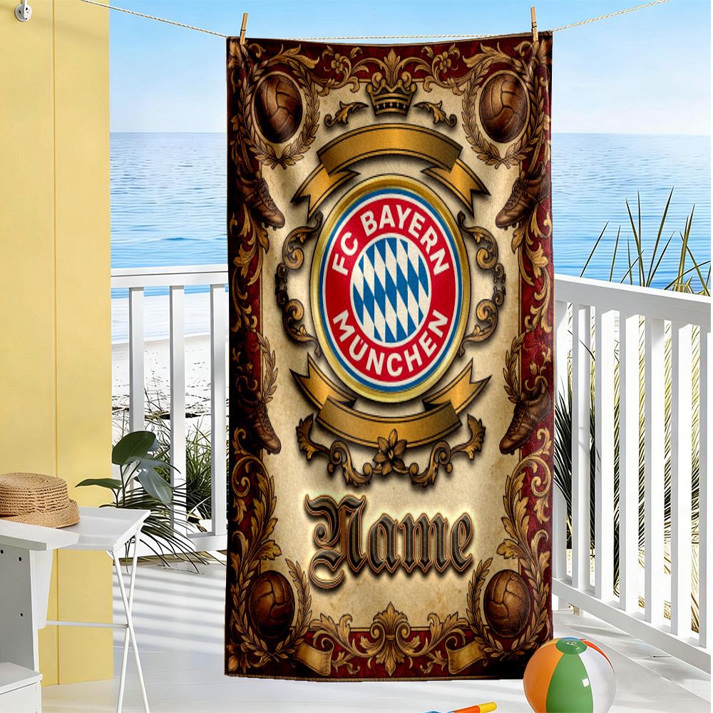 Bayern Munich Crest Artwork Customized Name Beach Towel Soft Durable Quick-Dry Perfect for Traveling Yoga Camping and Swimming