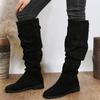 Autumn and Winter Fashion New Sexy Solid Color Warm Round Toe Thick Bottom Low Heel Comfortable Women's Boots Black Botas Mujer
