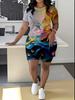 Color Flower Ladies Casual Suit Short Sleeve Shorts 1D Digital Panda Printing Fashion T-Shirt Set