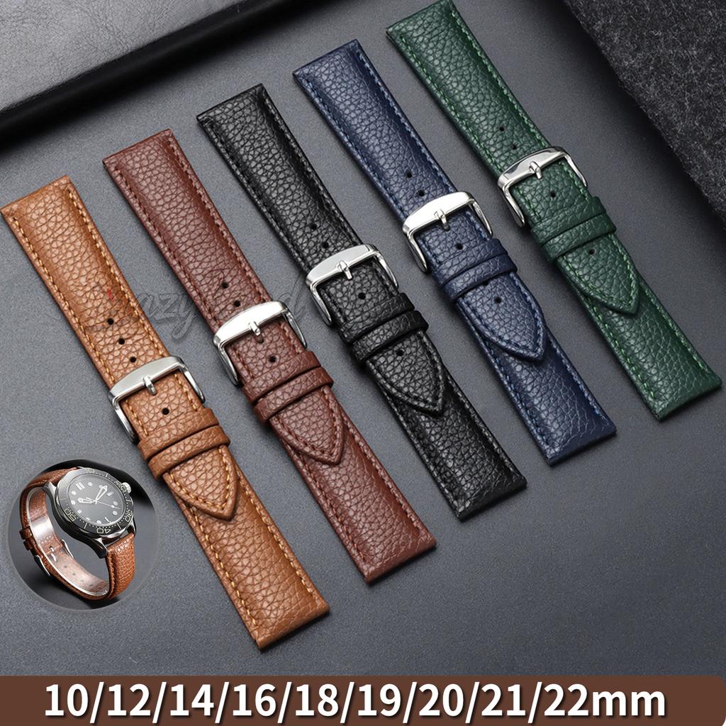 10/12/14/16/18/19/20/21/22mm Litchi Pattern Leather Watch Band Straps Men Women High Quality Universal Brown Wristband with Tool