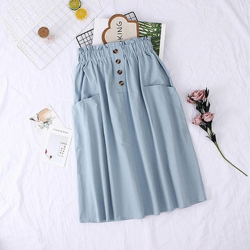 Женская повседневная юбка с высокой талией, однотонное винтажное удобное длинное платье на пуговицах