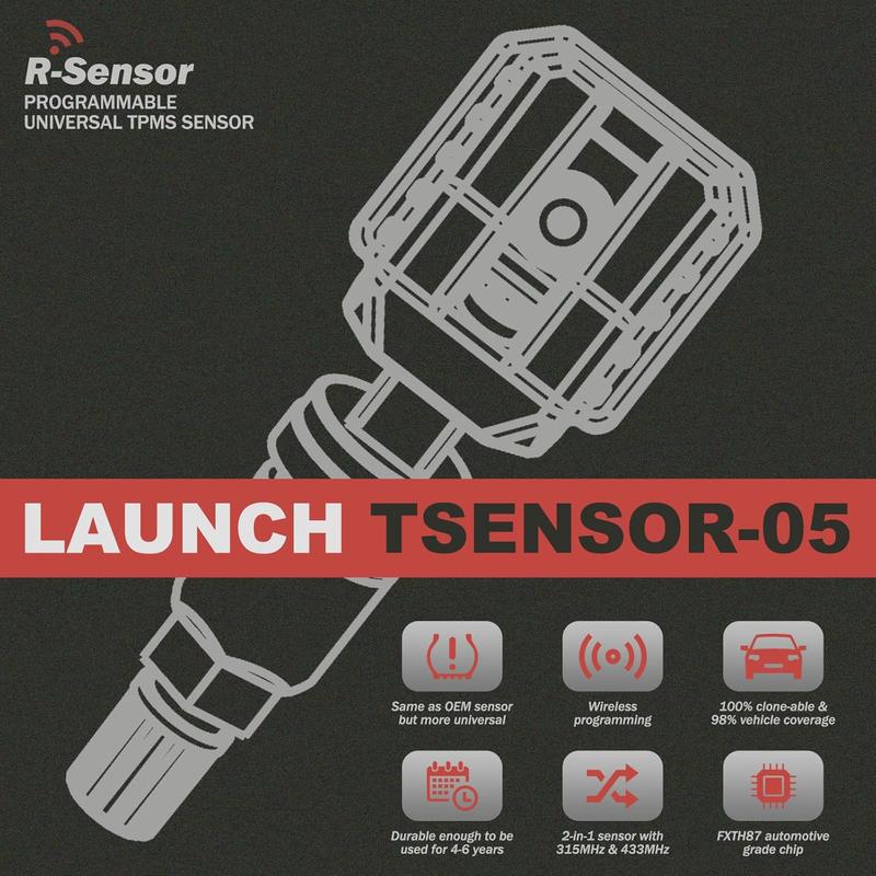 LAUNCH X431 TSENSOR-05 Универсальный датчик TPMS 315 МГц/433 МГц Двойная частота Регулируемый угол Резиновый клапан Монитор давления в шинах