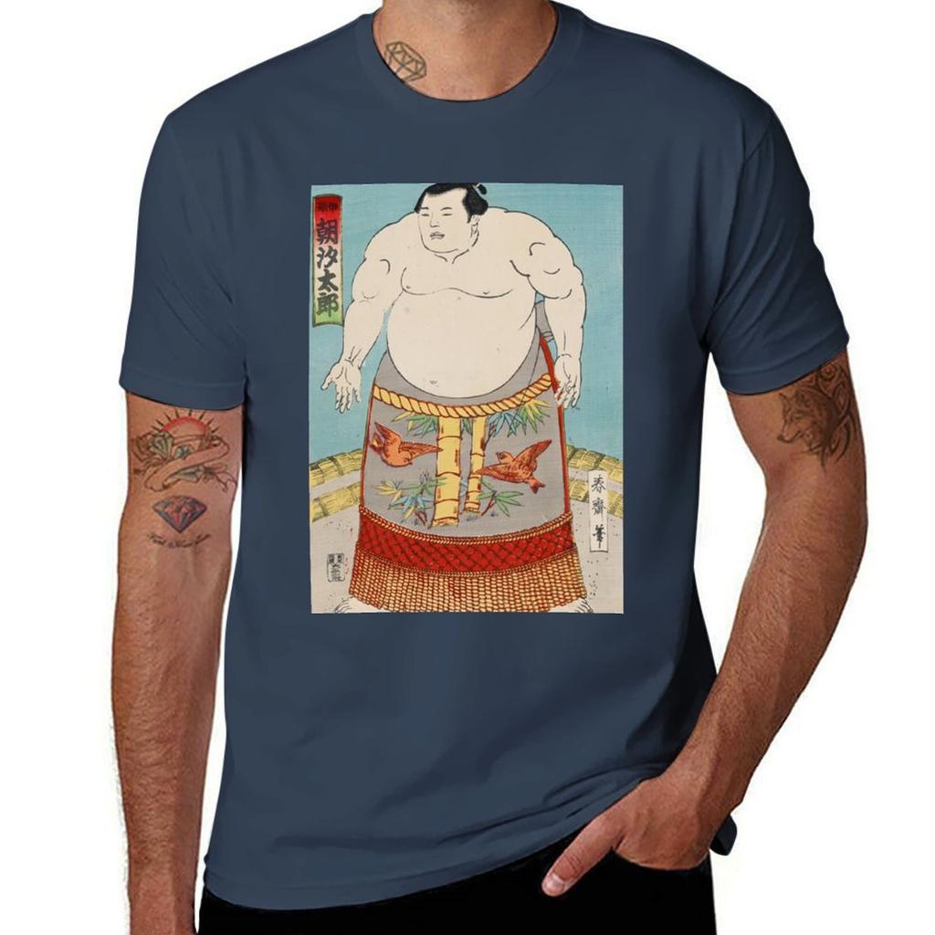 Sumo Wrestler Asashio Taro Tshirt Simple Line Art Print Tee Tshirt