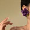 Solid Color Floral Stud Earrings Cloth Drop Earrings Fashion Rose Flower Earrings  Gift