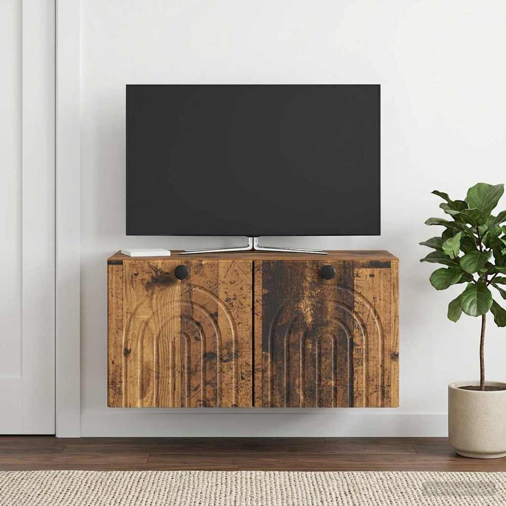 Wall Mounted TV Cabinet Reclaimed Wood Look 59.5 x 31 x 30 cm