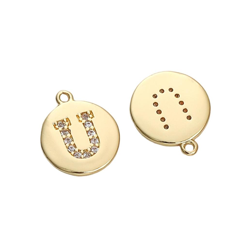 Copper Zirconium Inlaid Circular 26 Letter Pendant For DIY Jewelry Making Craft Accessories