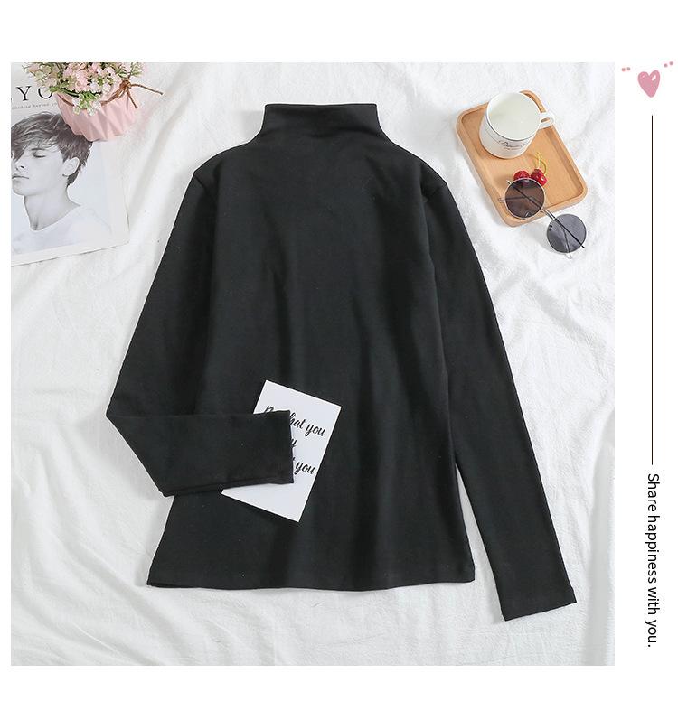 2024 Women's Korean Style Solid Color Plus Velvet Long Sleeve T-Shirt, Autumn/Winter