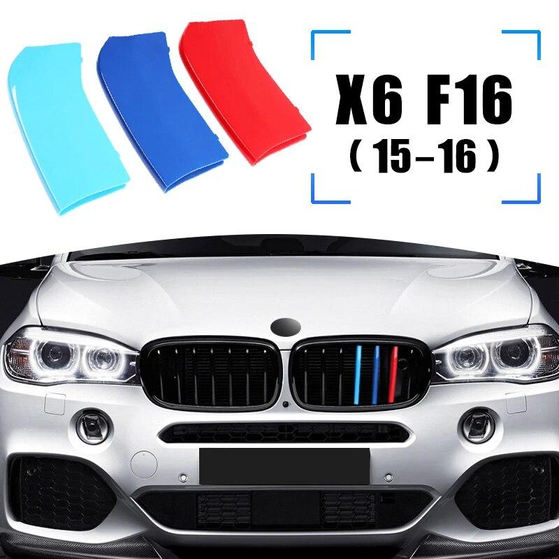 3 шт. для BMW X6 Series F16 2015-2018 автомобиля, накладка на переднюю решетку бампера, полоски M, Стайлинговые наклейки, автомобильные товары